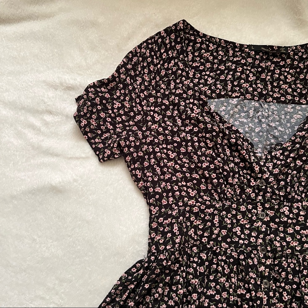 Pink and black floral Dress